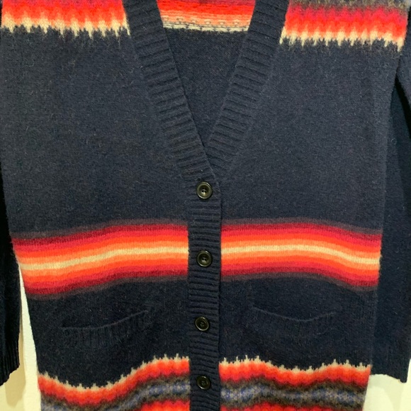 GAP DARK NAVY V-NECK AZTEC BOHO LAMBSWOOL BLEND LS CARDIGAN SWEATER - Picture 6 of 16